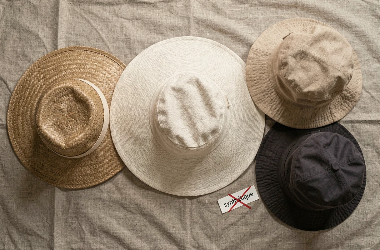 Comparaison de chapeaux en coton, lin et paille versus chapeau synthétique pour l'été