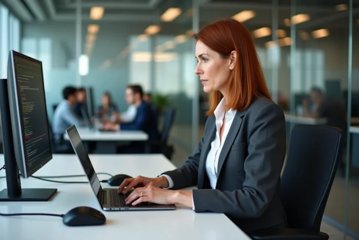 Responsable informatique en entreprise utilisant une infrastructure VDI sur poste de travail virtuel en open space